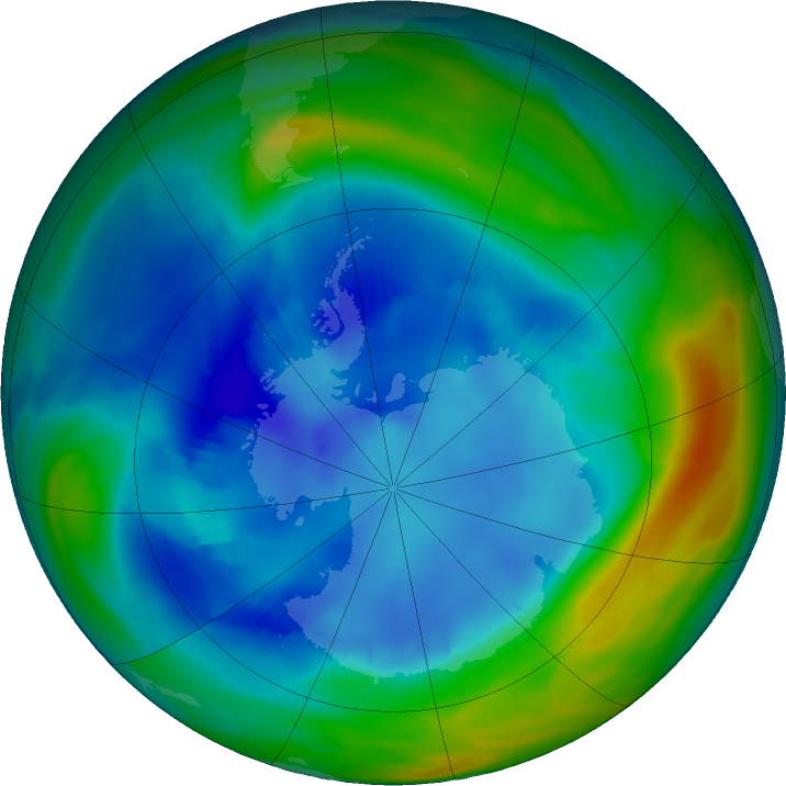 Antarctic ozone map for 17 August 2020